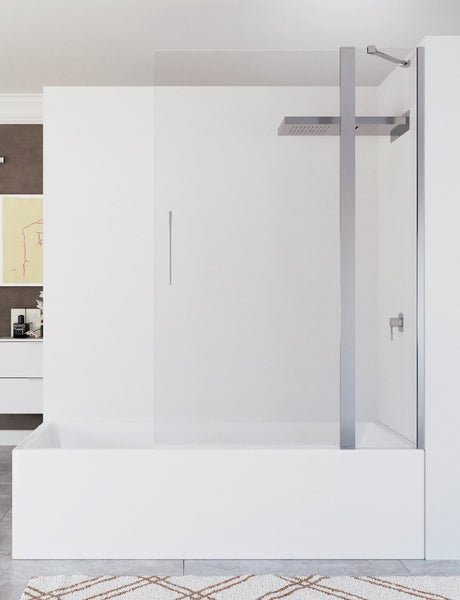 Mampara de ducha frontal modelo Ora compuesta por 1 hoja abatible y 1 hoja fija