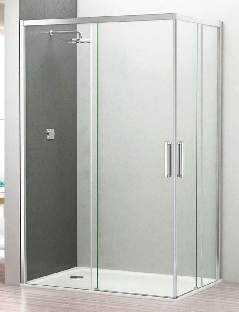 Mampara de ducha de angulo cuadrada 2 puertas aluminio brillo