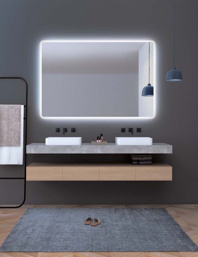 Espejo de baño Led cuadrado - Iluminado por LED con IRC >80 – Modelo PRAGA  – MamparaStore