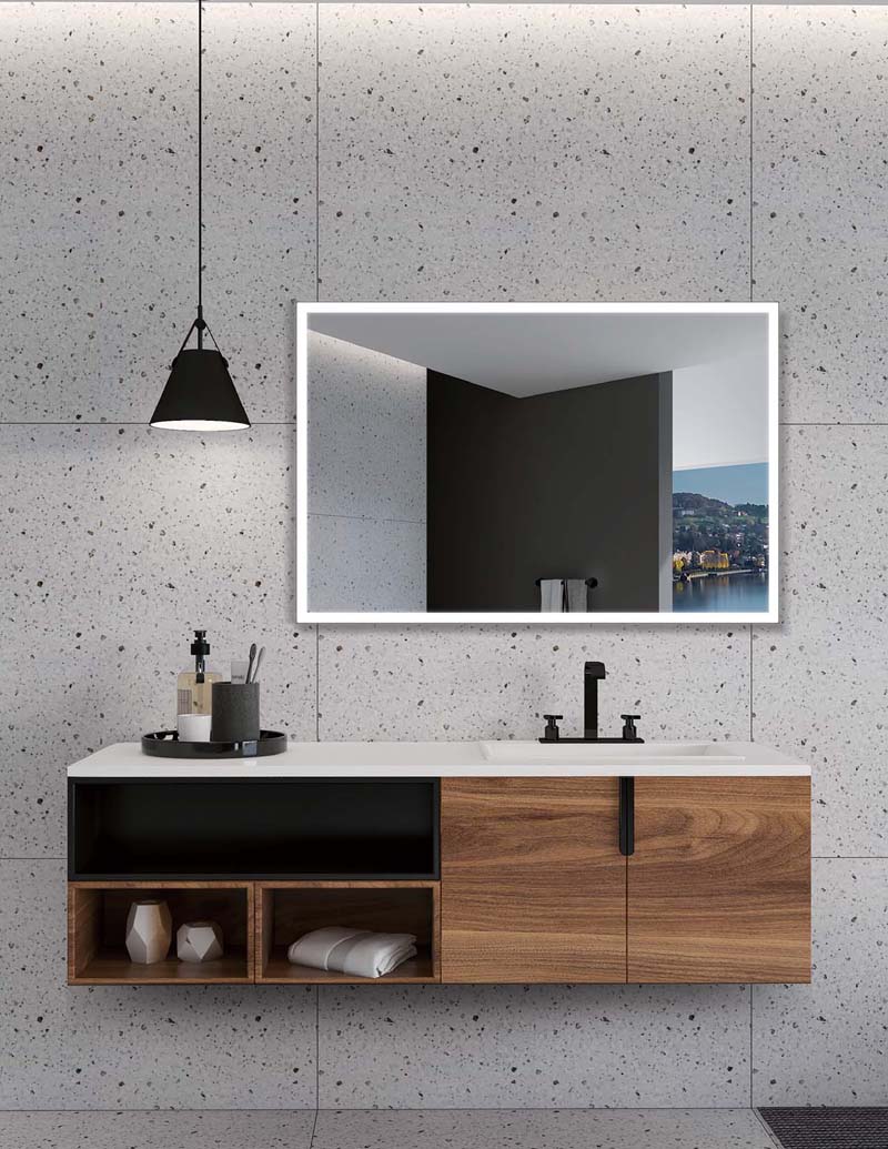 Espejo de baño Led cuadrado - Iluminado por LED con IRC >80 – Modelo SUIZA  – MamparaStore
