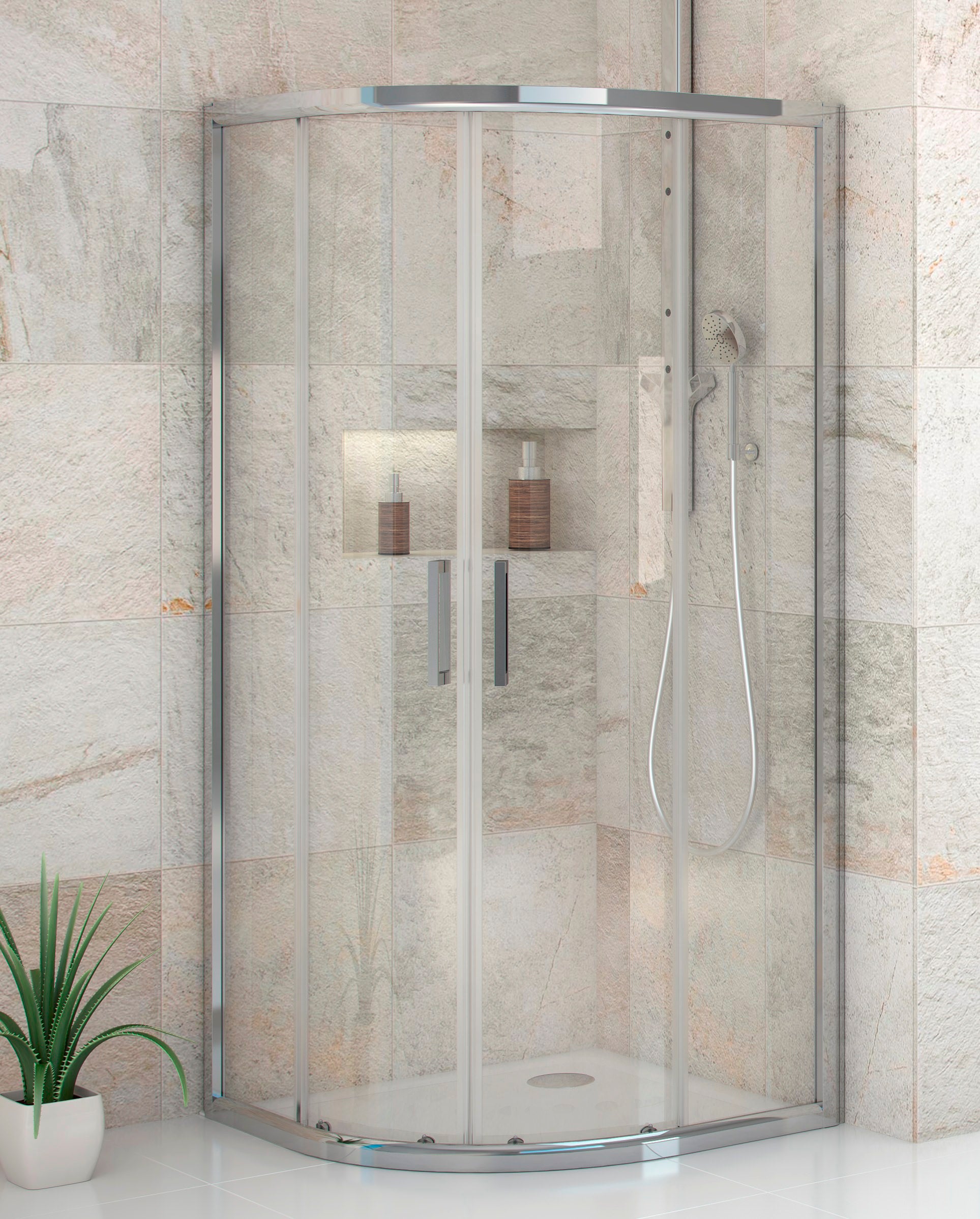 Mampara ducha semicircular 2 hoja fijas + 2 puertas correderas\Mod.FRESH  CURVE – MamparaStore